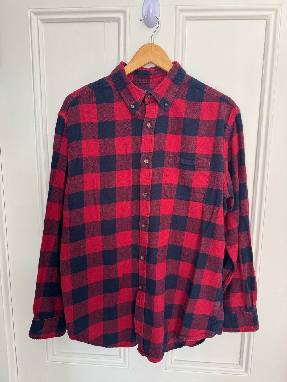 Croft & Barrow Red Navy Blue Buffalo Plaid Flannel Shirt Men's Medium Cotton